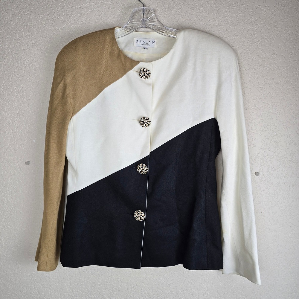 Vintage Renlyn New York Colorblock Blazer Jacket Size M Union Made USA 80s 90s